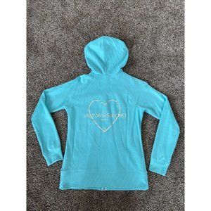 Victoria’s Secret VS Full Zip Logo Hoodie SMALL  Sky Blue Funnel Neck NYC Paris